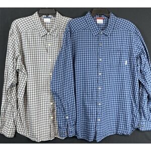 LOT OF 2 Columbia Mens Shirt XL Checked Button Down Long Sleeve 100% Cotton Blue